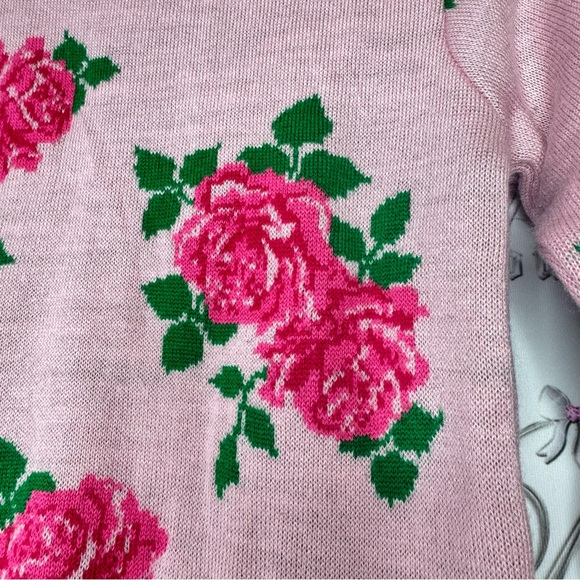 612 league sweater roses knit wool pink green luxe crew neck pull over flowers - Picture 3 of 11